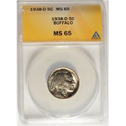 1938-D BUFFALO NICKEL, ANACS MS-65 GEM