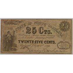 1862 TWENTY FIVE CENT STATE OF NORTH CAROLINA NOTE FINE