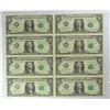 Image 1 : UNCUT SHEET OF 8 2003 $1.00 FEDERAL RESERVE NOTES