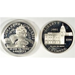 ( 2 ) PROOF COMMEM. SILVER DOLLARS, 2000 LIBRARY OF CONGRESS, 2001 U.S. CAPITOL