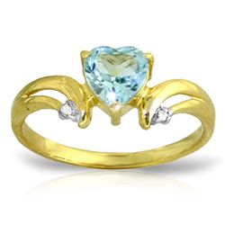 14K YG DIAMONDS & 0.95ct HEART CUT BLUE TOPAZ RING