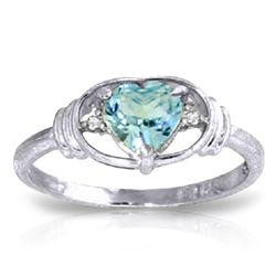 14K WG DIAMONDS & .95ct HEART CUT BLUE TOPAZ RING