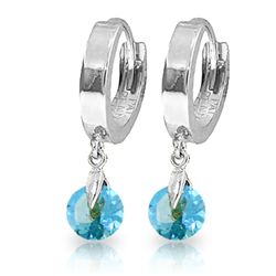 14K White Gold 2.00ct Round Blue Topaz Hoop Earring