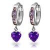 Image 1 : 14K White Gold 3.25ct Heart & .85ct Amethyst Hoop Earring