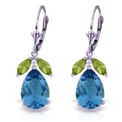 12.00ct Blue Topaz & 1ct Peridot Drop Earrings in 14k WG