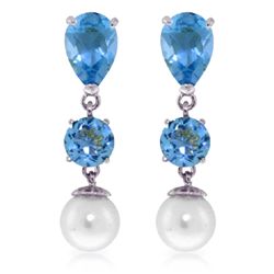 14K WG 3.50ct&2.0ct BLUE TOPAZ & 5.0ct PEARL EARRING