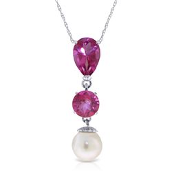 14k WG 1.75ct & 1.0ct Pink Topaz & 2.50ct Pearl Necklace