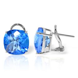 7.20ct Blue Topaz French Clip Earrings in 14k WHITE GOLD