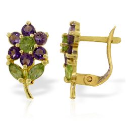 14k Solid Gold Peridot & Amethyst Flower Earrings