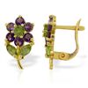 Image 1 : 14k Solid Gold Peridot & Amethyst Flower Earrings