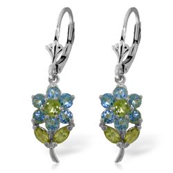 14k Solid Gold Peridot & Blue Topaz Earrings