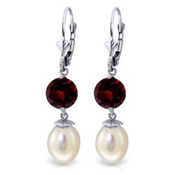 14K White Gold 8.0ct Pearl & 3.10ct Garnet Earring