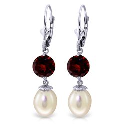 14K White Gold 8.0ct Pearl & 3.10ct Garnet Earring