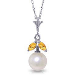 14k Solid Gold 0.20ct Citrine & Pearl Necklace