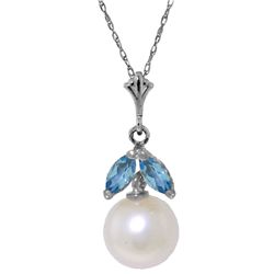 .20ct Blue Topaz and 2.00ct Pearl Necklace in 14k WG