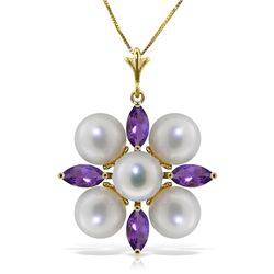 14k Solid Gold Clustered Pearls & Amethyst Necklace