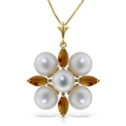 14k Solid Gold 1.30ct Citrine & Pearl Necklace