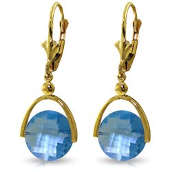 14k Solid Gold 6.50ct Blue Topaz Earrings