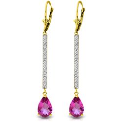 14k Solid Gold 3.50ct Pink Topaz & Diamond Earrings