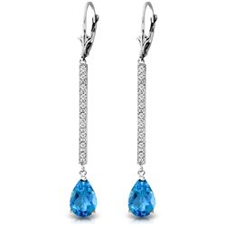 14k Solid Gold 3.50ct Blue Topaz & Diamond Earrings