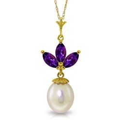 14k YG Pearl & 0.75ct Amethyst Necklace