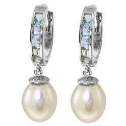 14K White Gold 8.00ct Pearl & 1.30ct Aquamarine Earring