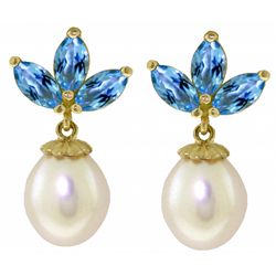 1.50ct Blue Topaz & 8.00ct Pearl Fancy Earrings in 14k YG
