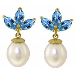 1.50ct Blue Topaz & 8.00ct Pearl Fancy Earrings in 14k YG