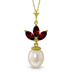 14k Yellow Gold Pearl & 0.75ct Garnet Necklace