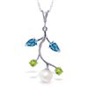 Image 1 : 14k Solid Gold Blue Topaz, Peridot & Pearl Necklace