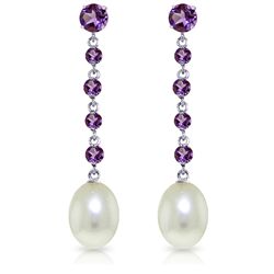 14k White Gold Amethyst & Pearl Drop Earrings