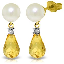 14k YG 4.50ct Citrine, Diamond & Pearl Earrings