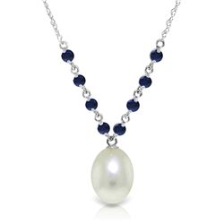 14K White Gold 4.0ct Pearl & Sapphire Necklace