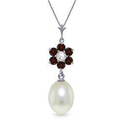 14K White Gold 4.0ct Pearl, Garnet & Diamond Necklace