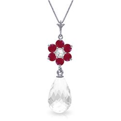 14K White Gold 2.25ct White Topaz,Ruby & Diamond Necklace