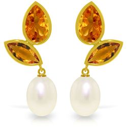 14K YG 8.00ct PEARL & CITRINES CHANDELIERS EARRING