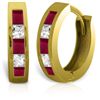 Image 1 : 14k Solid Gold Ruby & White Topaz Earrings
