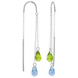 14k Gold Blue Topaz and Peridot Threaded Earrings