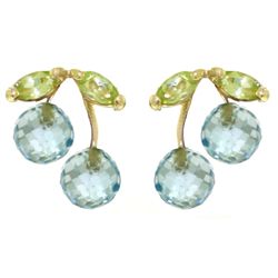 14k Gold Blue Topaz with Peridot Petite Earrings