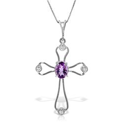 14K WG DIAMOND& 0.45ct AMETHYST CROSS NECKLACE