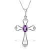 Image 1 : 14K WG DIAMOND& 0.45ct AMETHYST CROSS NECKLACE