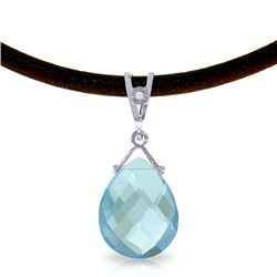 14K White Gold 6.50ct Blue Topaz & Diamond Necklace