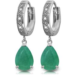 14k WG 2.0ct Emerald & Diamond Hoop Earrings