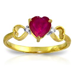 14K Y. GOLD 0.01ct DIAMOND & 1.00ct HEART RUBY RING