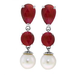 14k Gold Ruby and Pearl Dangle Earrings
