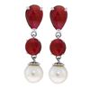Image 1 : 14k Gold Ruby and Pearl Dangle Earrings