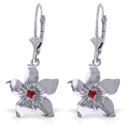 14k White Gold 0.20ct Ruby Flower Earrings