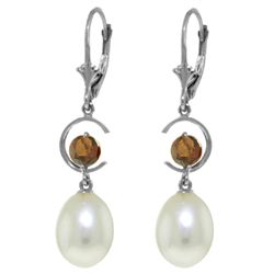 14k WG 1.0ct Garnet & Pearl Dangle Earrings