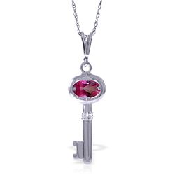 14k WG 0.50ct Pink Topaz Key Charm Necklace