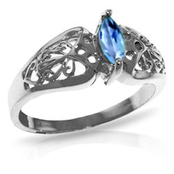 14K White Gold .20ct Blue Topaz FILIGREE Ring